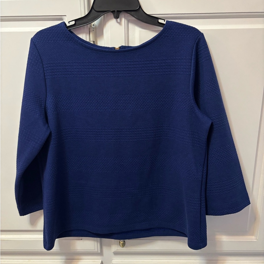 Chico’s Textured Royal Blue Zip Back Blouse Top Women’s Size Medium Chico’s 1